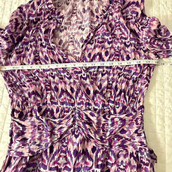 11 Uptown Dress Purple Multi-Color Abstract Print Long Sleeve, S, 64% Cupro 36% - Picture 8 of 12